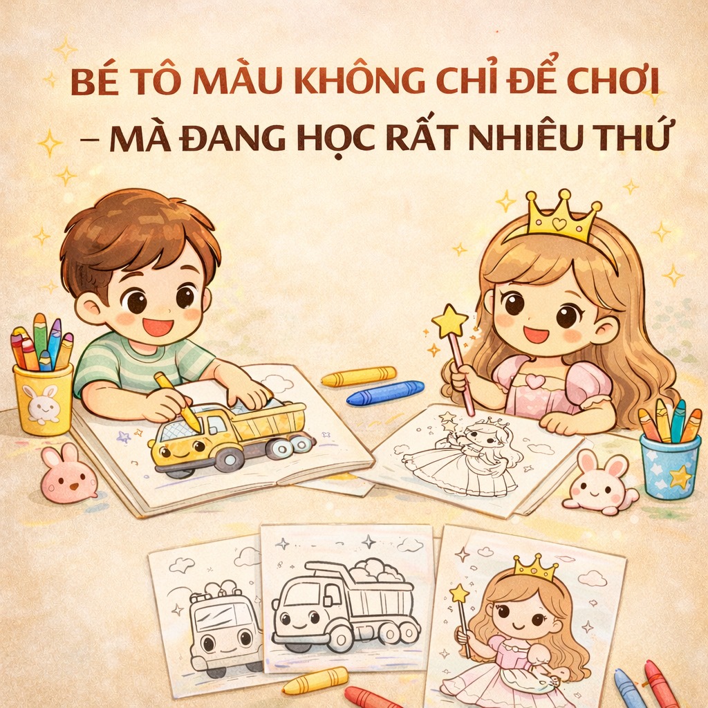 BÉ TÔ MÀU KHÔNG CHỈ ĐỂ CHƠI – MÀ ĐANG HỌC RẤT NHIỀU THỨ Rất nhiều bố mẹ nghĩ tô màu chỉ là hoạt động giải trí.
