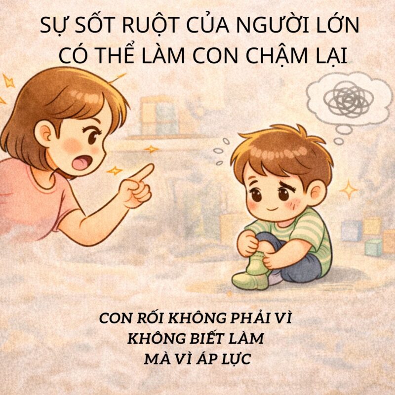 CÓ NHỮNG LÚC, SỰ SỐT RUỘT CỦA NGƯỜI LỚN LÀ THỨ LÀM CON CHẬM LẠI Khi thấy con làm lâu, rất nhiều bố mẹ bắt đầu: -Giục -Nhắc