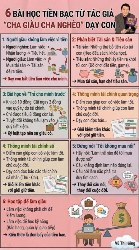 6 BÀI HỌC VỀ TIỀN CỦA TÁC GIẢI CHA GIÀU CHA NGHÈO DẠY CON.