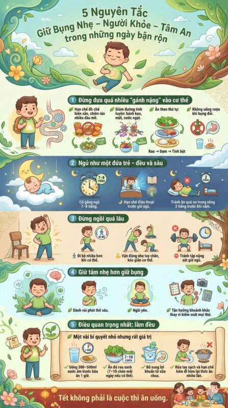 **5 nguyên tắc giữ bụng nhẹ – người khỏe – tâm an trong những ngày bận rộn**