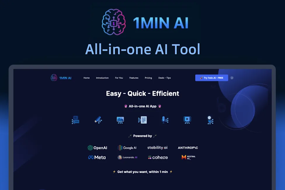 Nhận quyền truy cập trọn đời vào ChatGPT, Claude & Gemini chỉ với $75 trong 24 giờ tới - 1min.AI